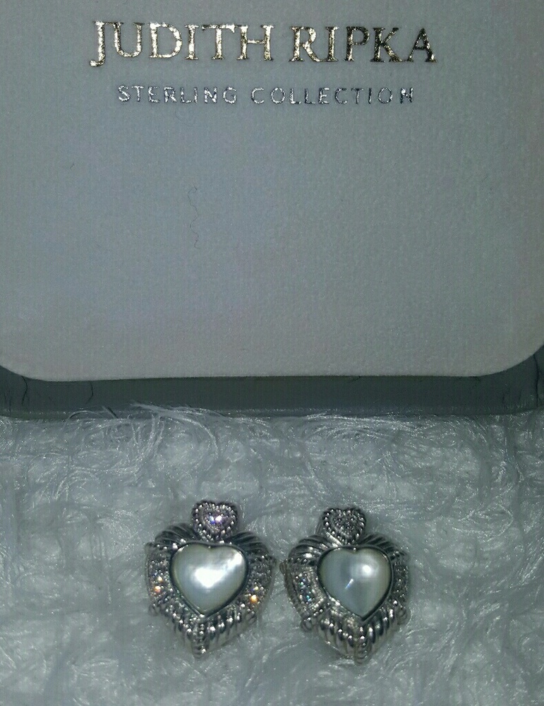 JUDITH RIPKA STERLING HEART MOTHER OF PEARL EARRIN
